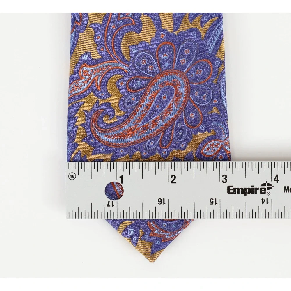 Ted Baker Paisley Necktie Tie Blue Gold Orange Silk Blend Preppy Formal